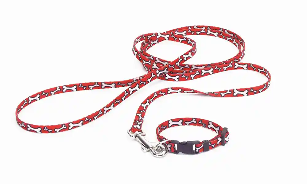 Patterned Dog Leash With E-z Snap®, Red And White Bones, 3/8" X 06'