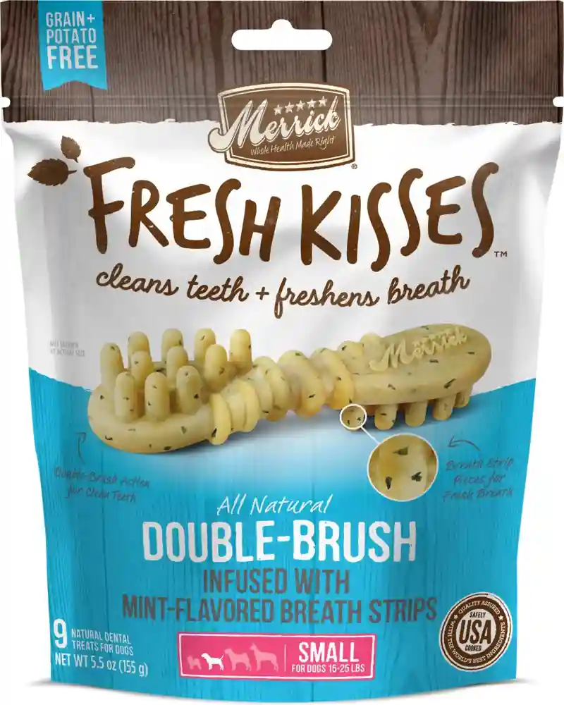 Fresh Kisses Double-brush Mint Breath Strips Grain-free Dental Dog Treats Xs Dog - 33 Count