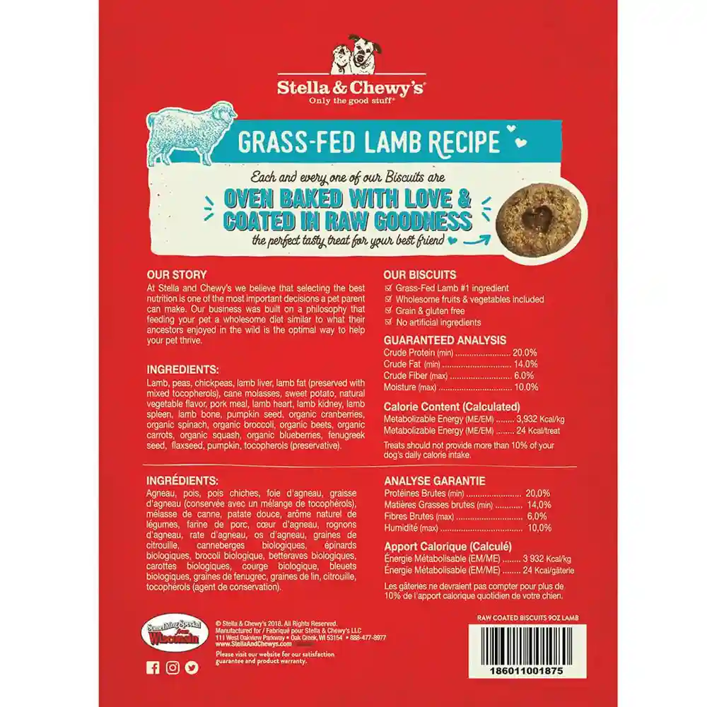 Raw Coated Biscuits Grass-fed Lamb Recipe Dog Treats 9-oz