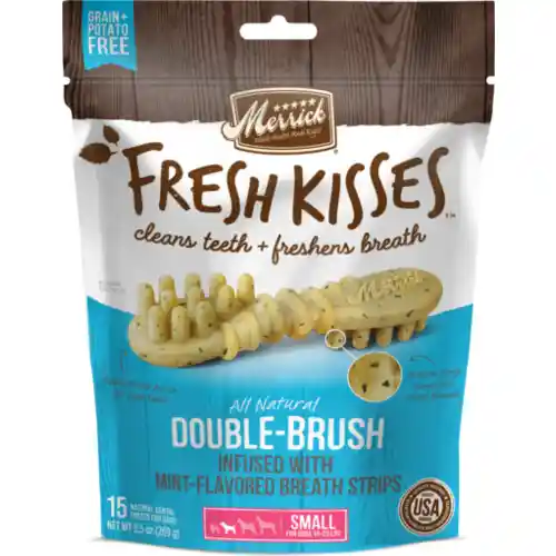 Fresh Kisses Double-brush Mint Breath Strips Grain-free Dental Dog Treats S Dog - 15 Count