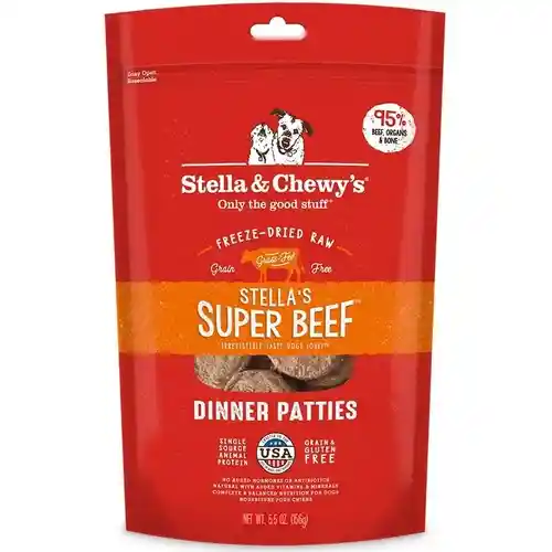 Dinner Patties Stella's Super Beef Grain Free Freeze Dried Raw Dog Food 5.5-oz