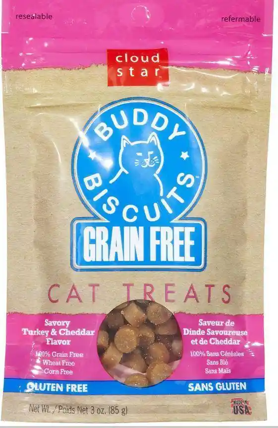 Buddy Biscuits Grain Free Turkey & Cheddar Cat Treats 3-oz