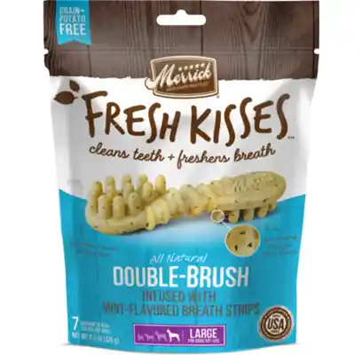 Fresh Kisses Double-brush Mint Breath Strips Grain-free Dental Dog Treats L Dog - 7 Count