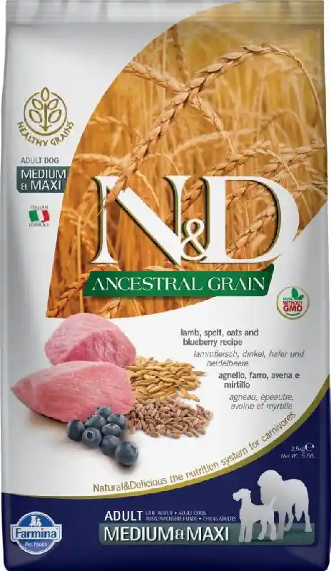 Farmina N&d Ancestral Grain Lamb & Blueberry Medium & Maxi Adult Dry Dog Food 5.5-lb