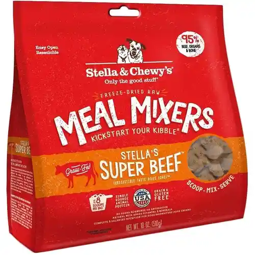 Meal Mixers Freeze Dried Raw Stella's Super Beef Grain Free Dog Food Topper 18-oz