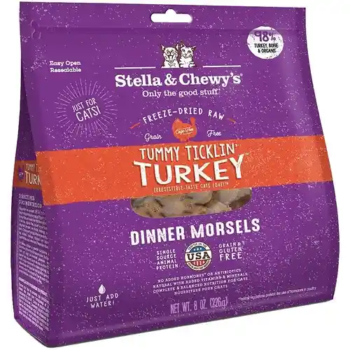 Dinner Morsels Tummy Ticklin' Turkey Grain Free Freeze Dried Raw Cat Food 8-oz