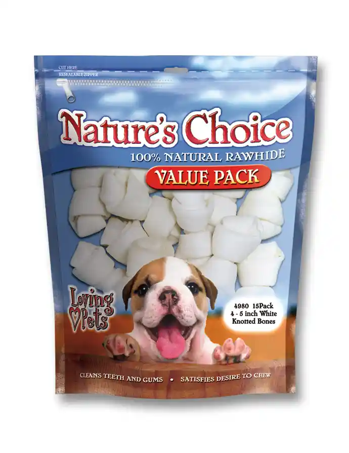 Loving Pets Rawhide White Knot Bone 4-5" 15pk"