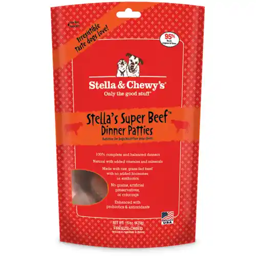 Dinner Patties Stella's Super Beef Grain Free Freeze Dried Raw Dog Food 25-oz
