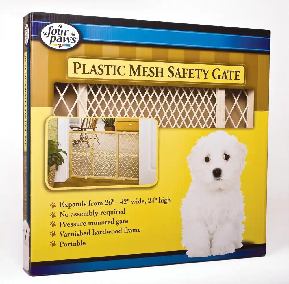 DISC FP Safety Gate Wood Plastic Mesh 26"-42"