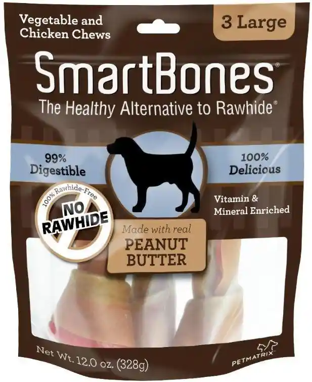 Peanut Butter Large Chew Bones Dog Treats 3-pack