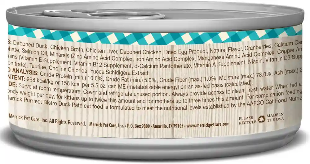 Purrfect Bistro Grain-free Duck Pate Canned Cat Food 3-oz