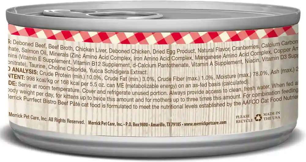 Purrfect Bistro Beef Pate Grain-free Canned Cat Food 3-oz