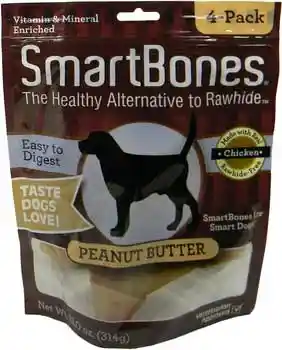 Peanut Butter Medium Chew Bones Dog Treats 4-pack