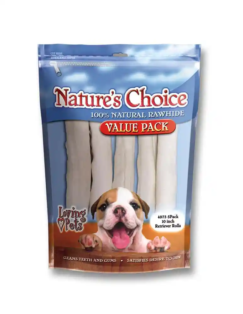 Loving Pets Rawhide White Retrieve Rl 10" 5pk"