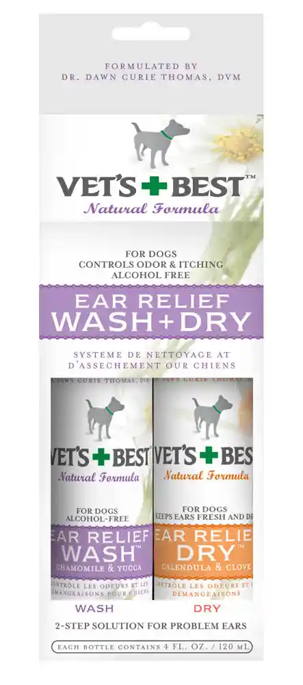 Vets Best Ear Relief Wash & Dry Powder 2 Pack