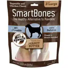 Peanut Butter Large Chew Bones Dog Treats 3-pack