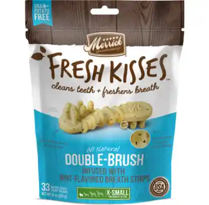 Fresh Kisses Double-brush Mint Breath Strips Grain-free Dental Dog Treats Xs Dog - 33 Count