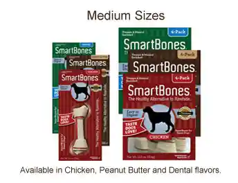 Peanut Butter Medium Chew Bones Dog Treats 4-pack