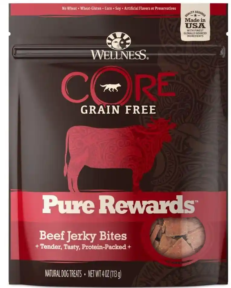 Core Natural Grain Free Pure Rewards Beef Recipe Jerky Bites Dog Treats 4-oz