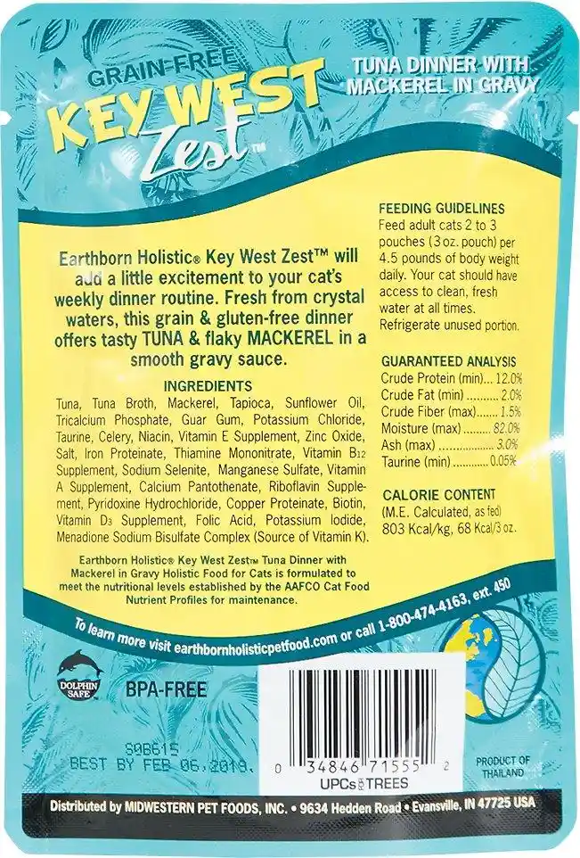 Key West Zest Tuna Dinner With Mackerel In Gravy Grain-free Cat Food Pouch 3-oz