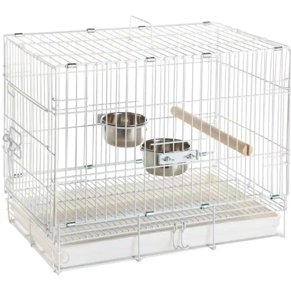 White Travel Cage 20"x12"x16" With Perch & Bowls