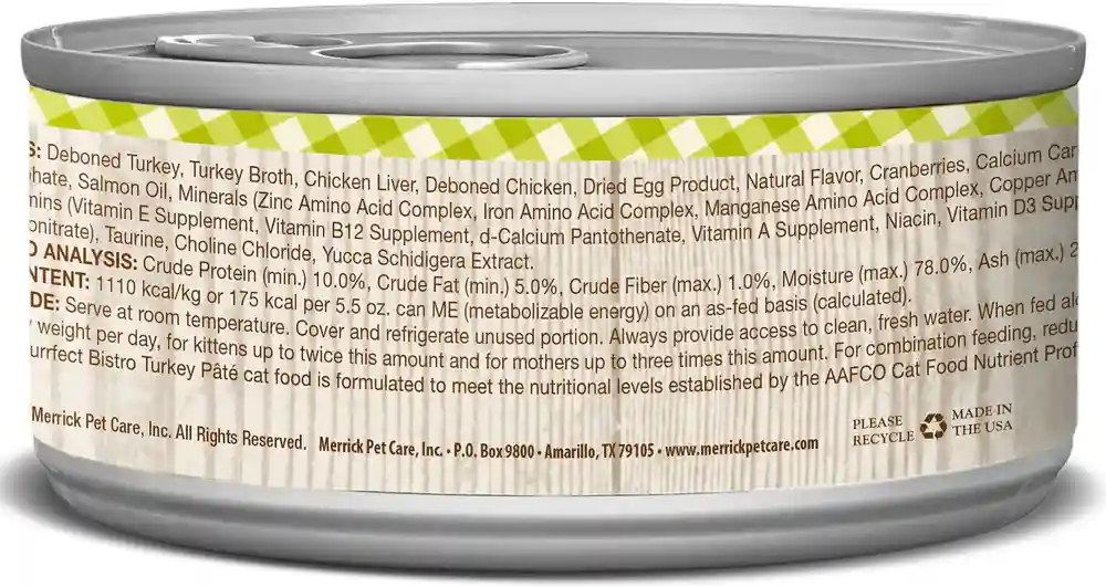 Purrfect Bistro Grain-free Turkey Pate Canned Cat Food 3-oz