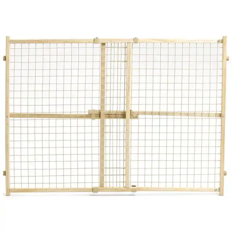 32 In. Wood Wire Mesh Pet Gate Expands 29-50 In.;