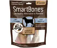 Peanut Butter Large Chew Bones Dog Treats 3-pack