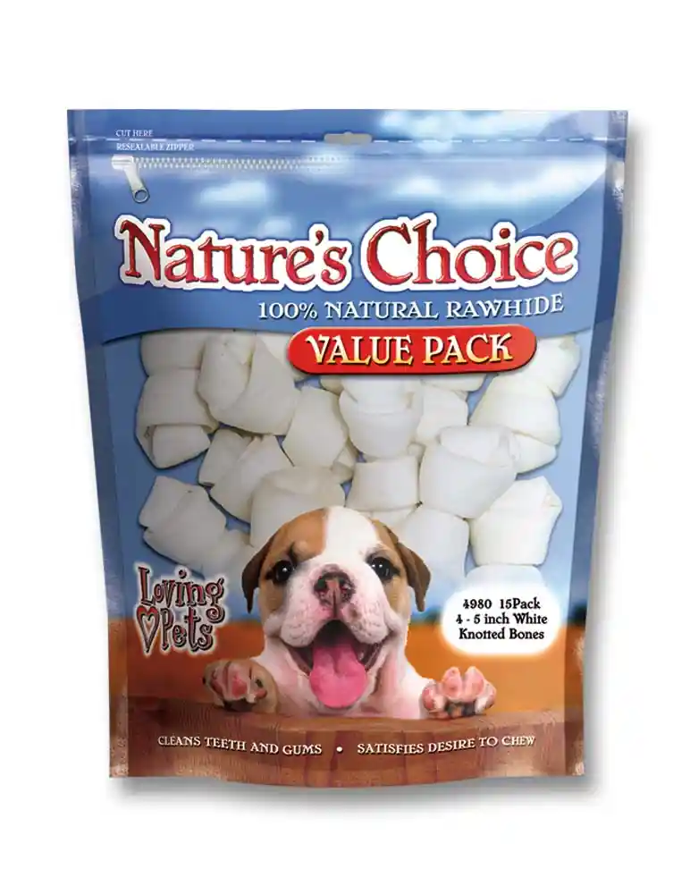 Loving Pets Rawhide White Knot Bone 4-5" 15pk"