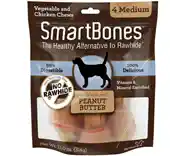Peanut Butter Medium Chew Bones Dog Treats 4-pack