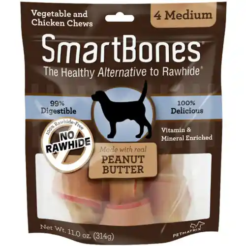 Peanut Butter Medium Chew Bones Dog Treats 4-pack
