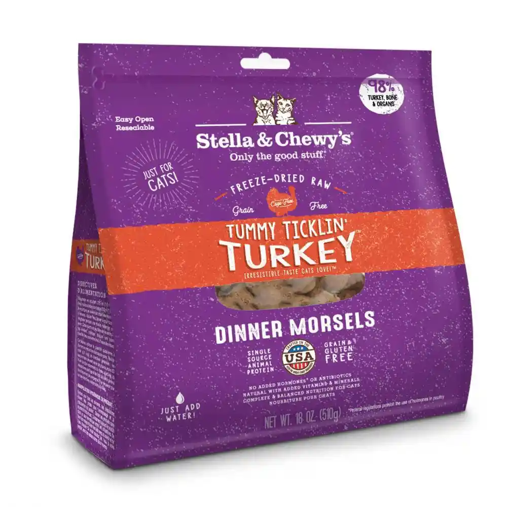 Dinner Morsels Tummy Ticklin' Turkey Grain Free Freeze Dried Raw Cat Food 8-oz