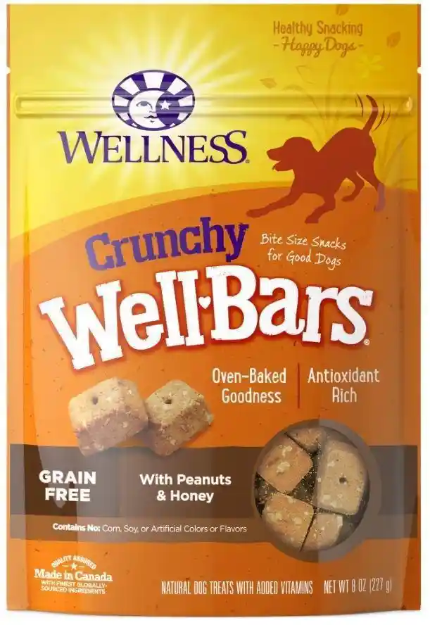 Natural Grain Free Wellbars Crunchy Peanut & Honey Recipe Dog Treats 45-oz