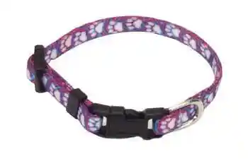 Adjustable Patterned Dog Collar, Light Blue Paw, 3/8" X 08"-12"