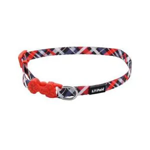 Adjustable Patterned Dog Collar, Red And Grey Plaid, 3/8" X 08"-12"