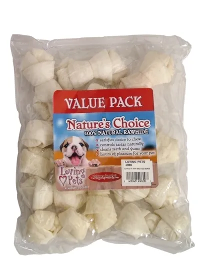 Loving Pets Rawhide White Knot Bone 3-4" 12 Pk