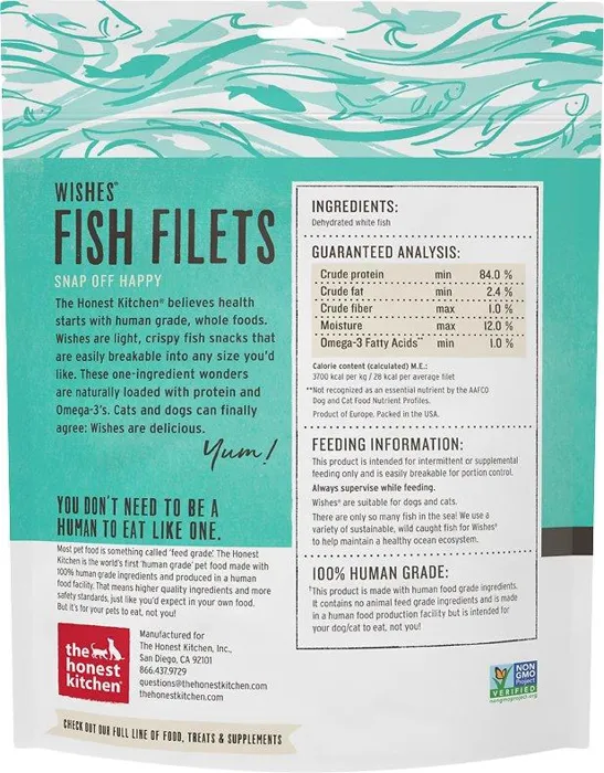 Wishes Dehydrated White Fish Filets Dog & Cat Treats 3-oz