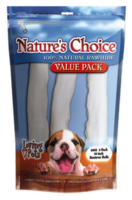 Loving Pets Rawhide White Knot Bone 10" 3 Pack