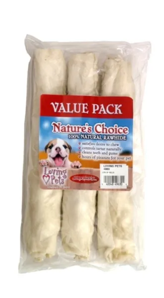 Loving Pets Rawhide White Knot Bone 10" 3 Pack