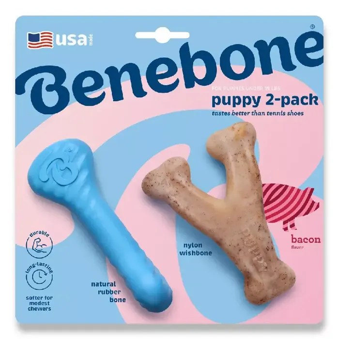 Benebone Puppy Rubber Bone And Wishbone Bacon Tiny 2pk
