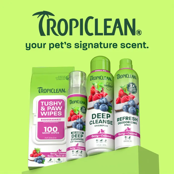 TropiClean Berry + Coconut Deodorizing Pet Spray 10oz product lineup