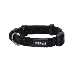Adjustable Dog Collar With Glitter Overlay, Black Sparkles, 3/8" X 06"-08"