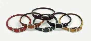 Oak Tanned Leather Round Dog Collar, Red, 5/8" X 16"