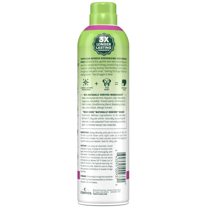 TropiClean Berry + Coconut Deodorizing Pet Spray 10oz back