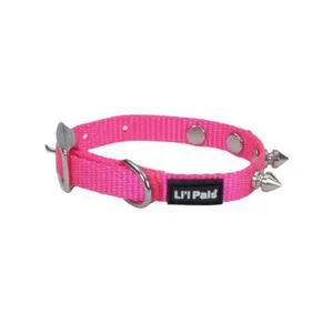 Spiked Nylon Dog Collar, Neon Pink, 3/8" X 06"-08"