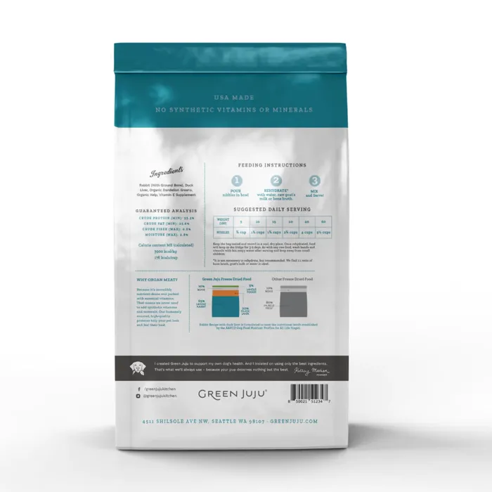 Green Juju - Freeze-dried Raw Diet Rabbit Duck Recipe - 14-oz
