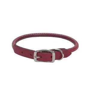 Oak Tanned Leather Round Dog Collar, Red, 5/8" X 16"