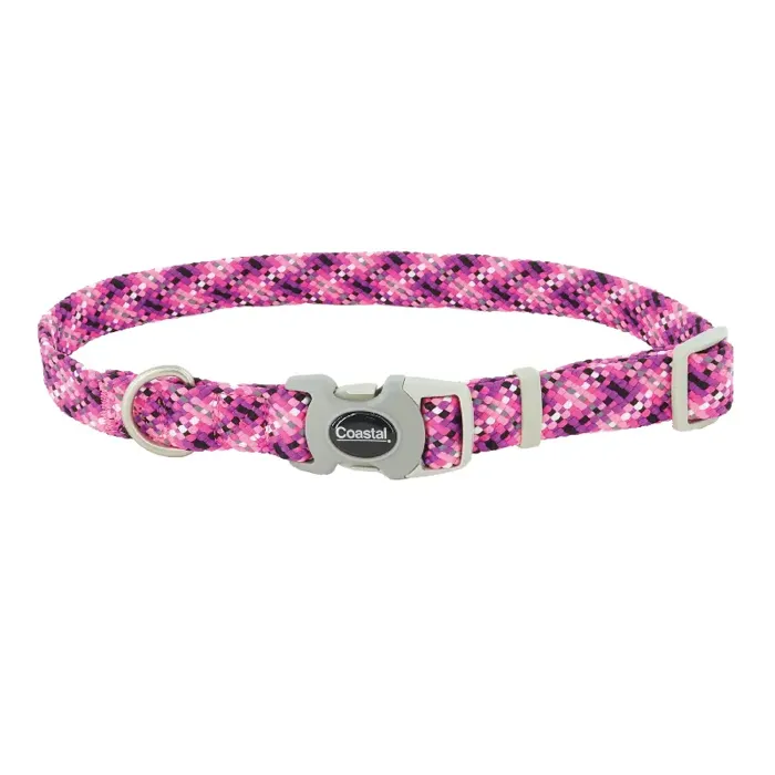 Pro Active Adjustable Woven Reflective Dog Collar Pixel Pink 3/4 X 12-18-in