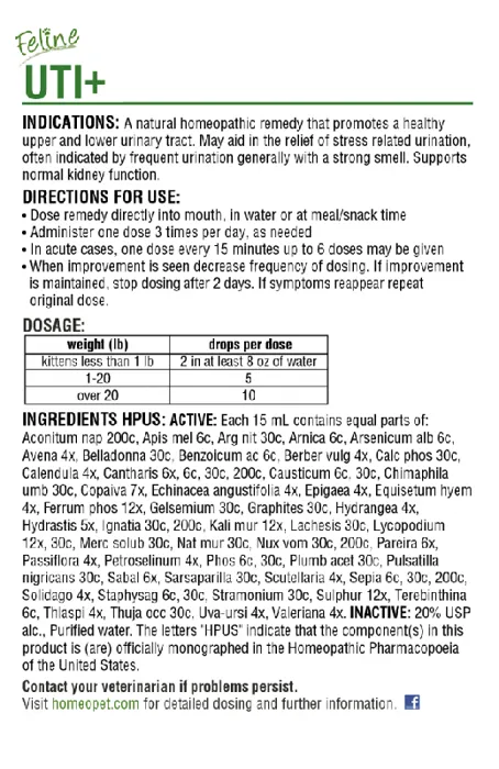 Homeopet Urinary Tract Infection For Cats 15ml