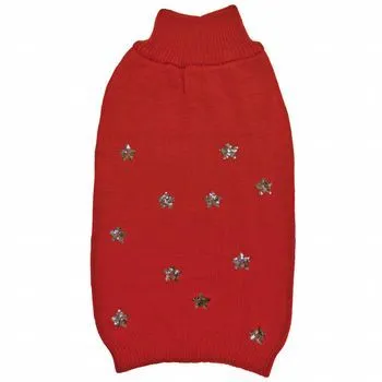Fashion Pet Sweater Sequin Stars Red Xlg